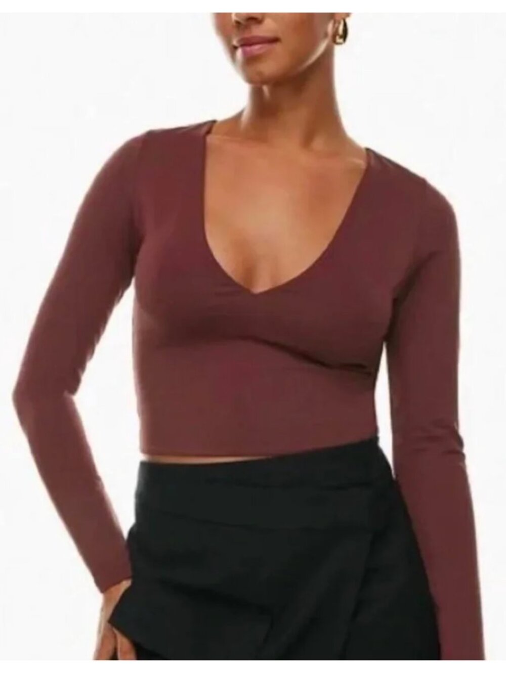 Aritzia Babaton Contour Deep V-Neck Minimalist Longsleeve Body-hugging Burgundy
